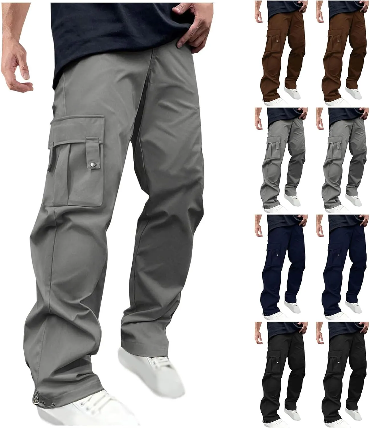 Muscularfit Men's Cargo Pants Lightweight Multi Pockets Causal Elastic Waist Loose Cotton Straight Sweatpant Outdoor Fashion