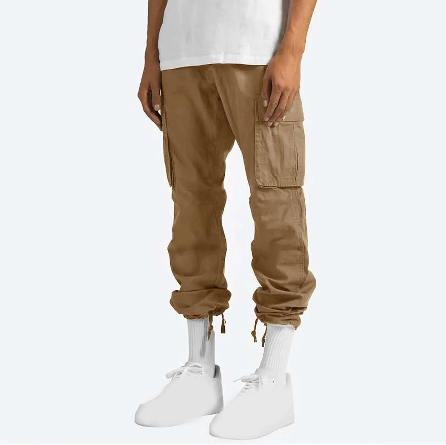 Muscularfit Mens Cotton Cargo Pants Casual Multi Pockets Solid Sweatpants Trouser Comfort Stretch Waist Outdoor Tactical Pant