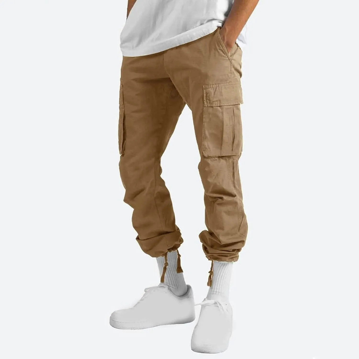 Muscularfit Mens Cotton Cargo Pants Casual Multi Pockets Solid Sweatpants Trouser Comfort Stretch Waist Outdoor Tactical Pant