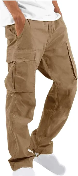 Muscularfit Mens Cotton Cargo Pants Casual Multi Pockets Solid Sweatpants Trouser Comfort Stretch Waist Outdoor Tactical Pant