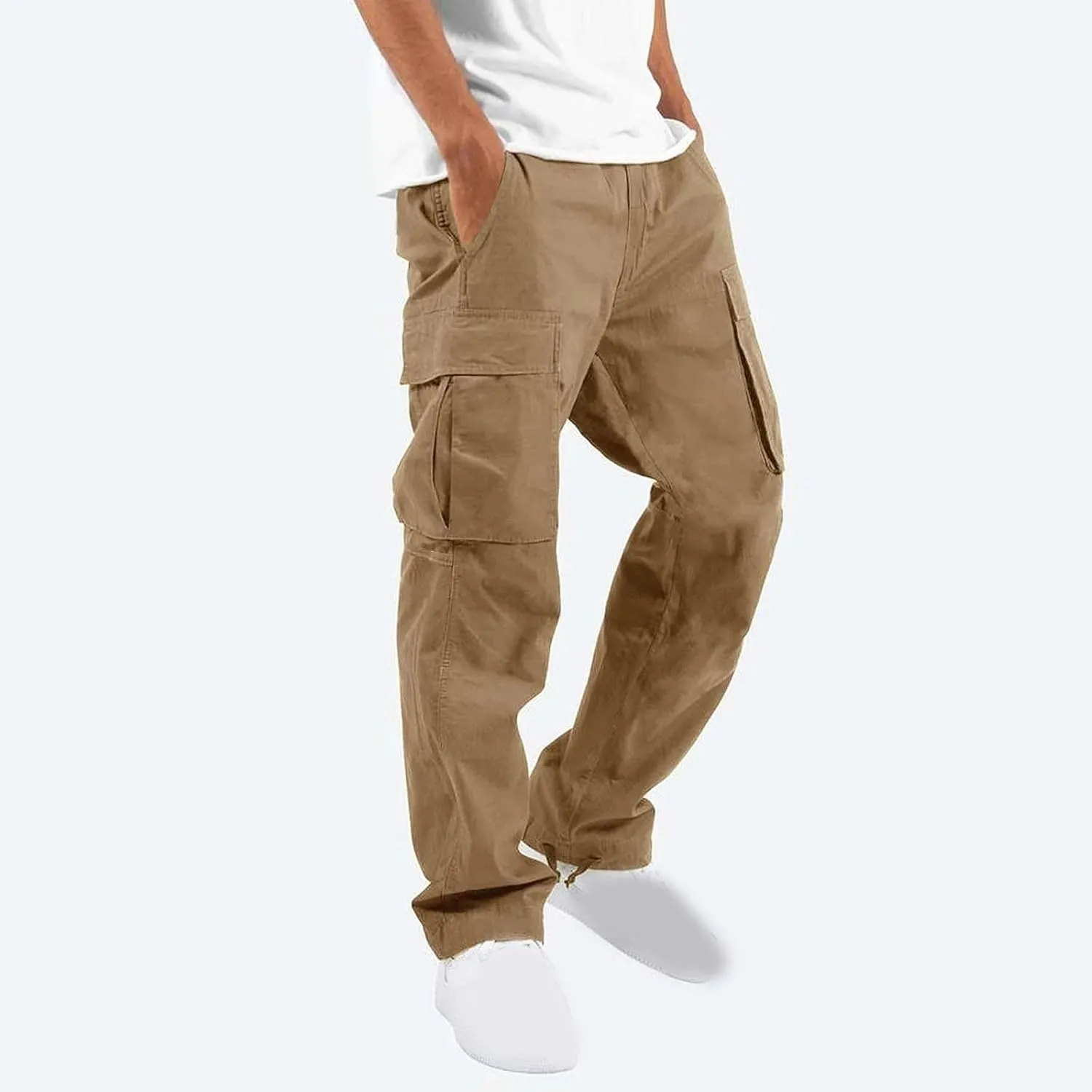 Muscularfit Mens Cotton Cargo Pants Casual Multi Pockets Solid Sweatpants Trouser Comfort Stretch Waist Outdoor Tactical Pant