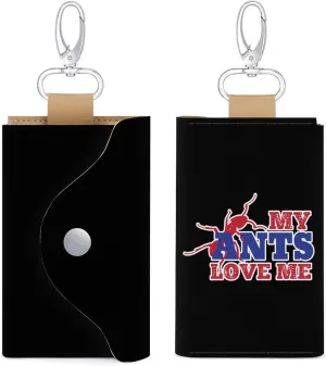 My Ants Love Me Compact Unisex Key Case Wallet with 6 Hooks & 1 Card Slot Leather Key Organizer Bag