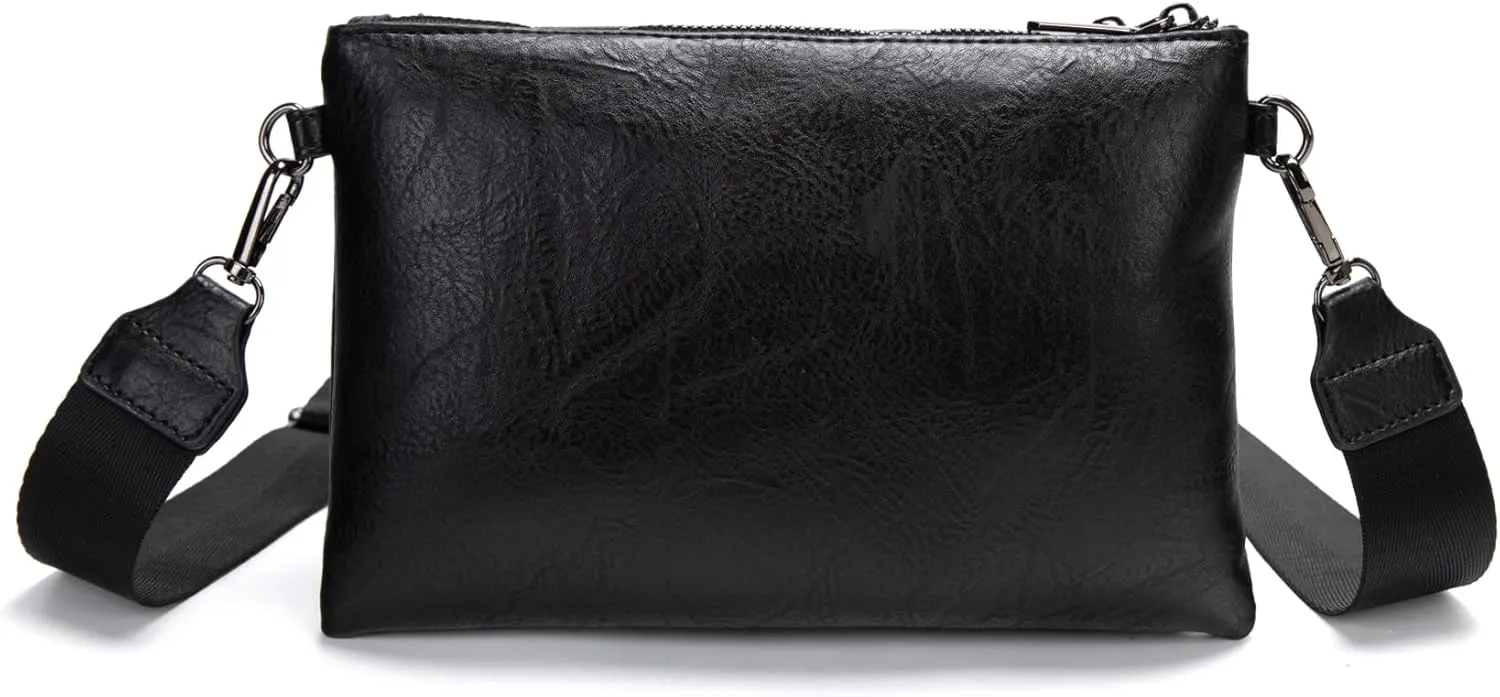 myfriday Vintage Leather Camera Crossbody Bag for Women, Stylish Two Layer Shoulder Bag Purse with Removable Card Slots