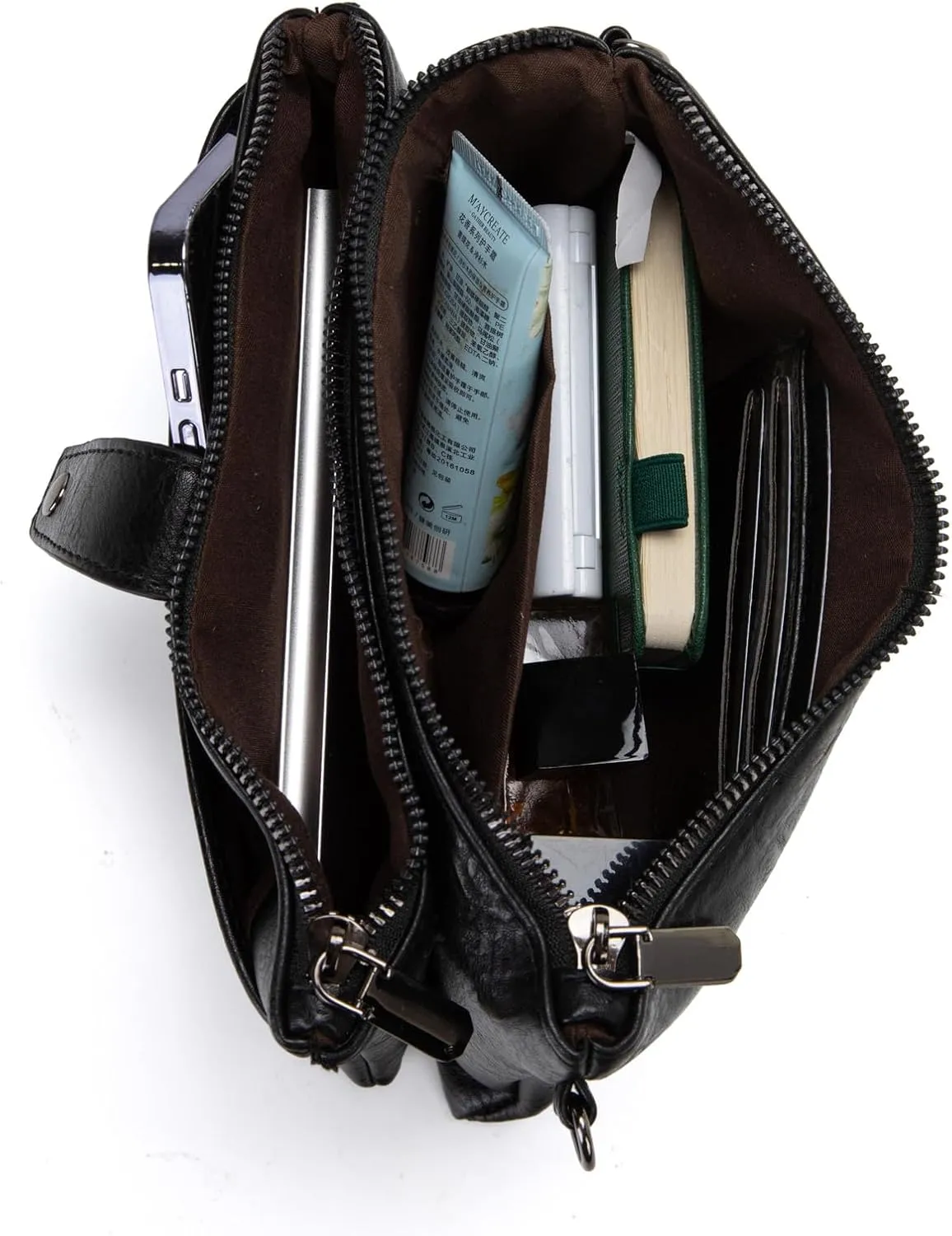 myfriday Vintage Leather Camera Crossbody Bag for Women, Stylish Two Layer Shoulder Bag Purse with Removable Card Slots