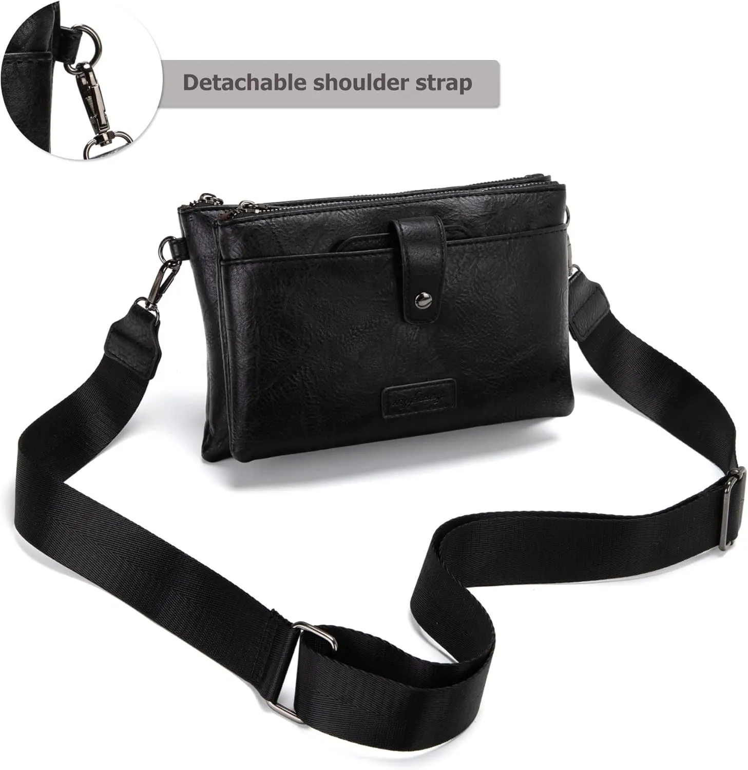 myfriday Vintage Leather Camera Crossbody Bag for Women, Stylish Two Layer Shoulder Bag Purse with Removable Card Slots