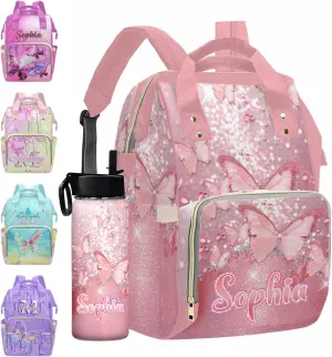 MyPupSocks Custom Butterfly Diaper Bag, Customized Diaper Backpack Personalized Mummy Nursing Baby Bags Casual Daypack Travel Bag for Mom Mother's Day
