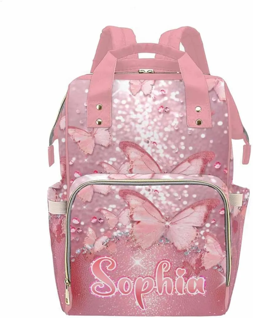 MyPupSocks Custom Butterfly Diaper Bag, Customized Diaper Backpack Personalized Mummy Nursing Baby Bags Casual Daypack Travel Bag for Mom Mother's Day