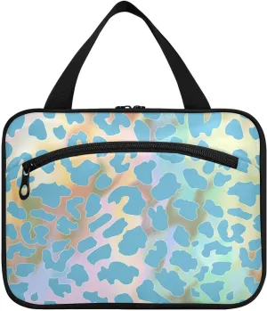 Mystery Blue Golden Cheetah Print hanging toiletry bags for traveling women with hook, designer waterproof for travel make up estuches para maquillaje L