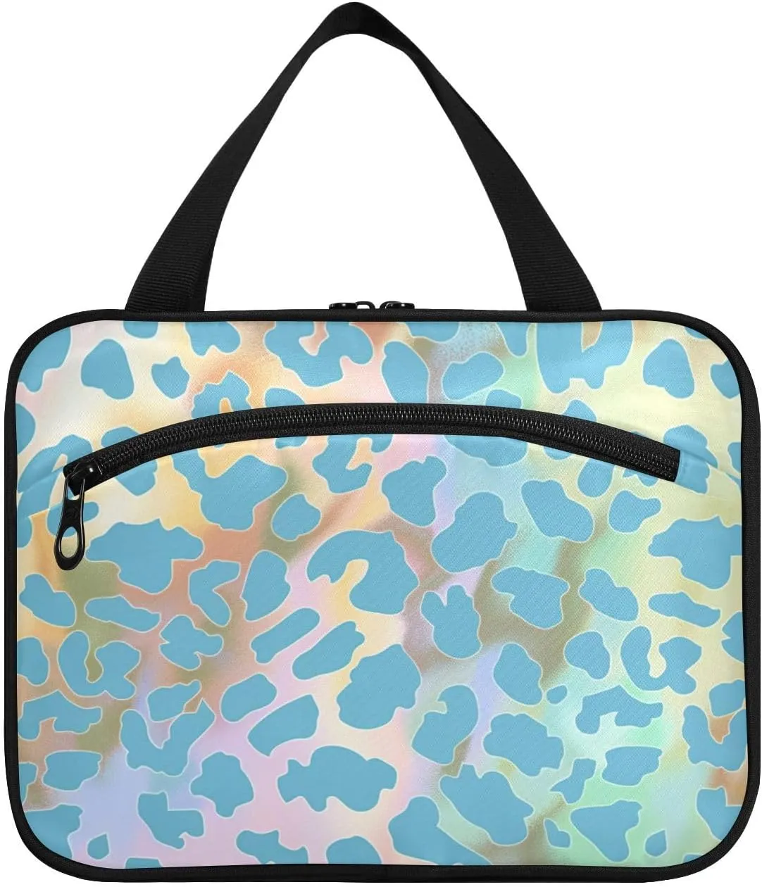 Mystery Blue Golden Cheetah Print hanging toiletry bags for traveling women with hook, designer waterproof for travel make up estuches para maquillaje L