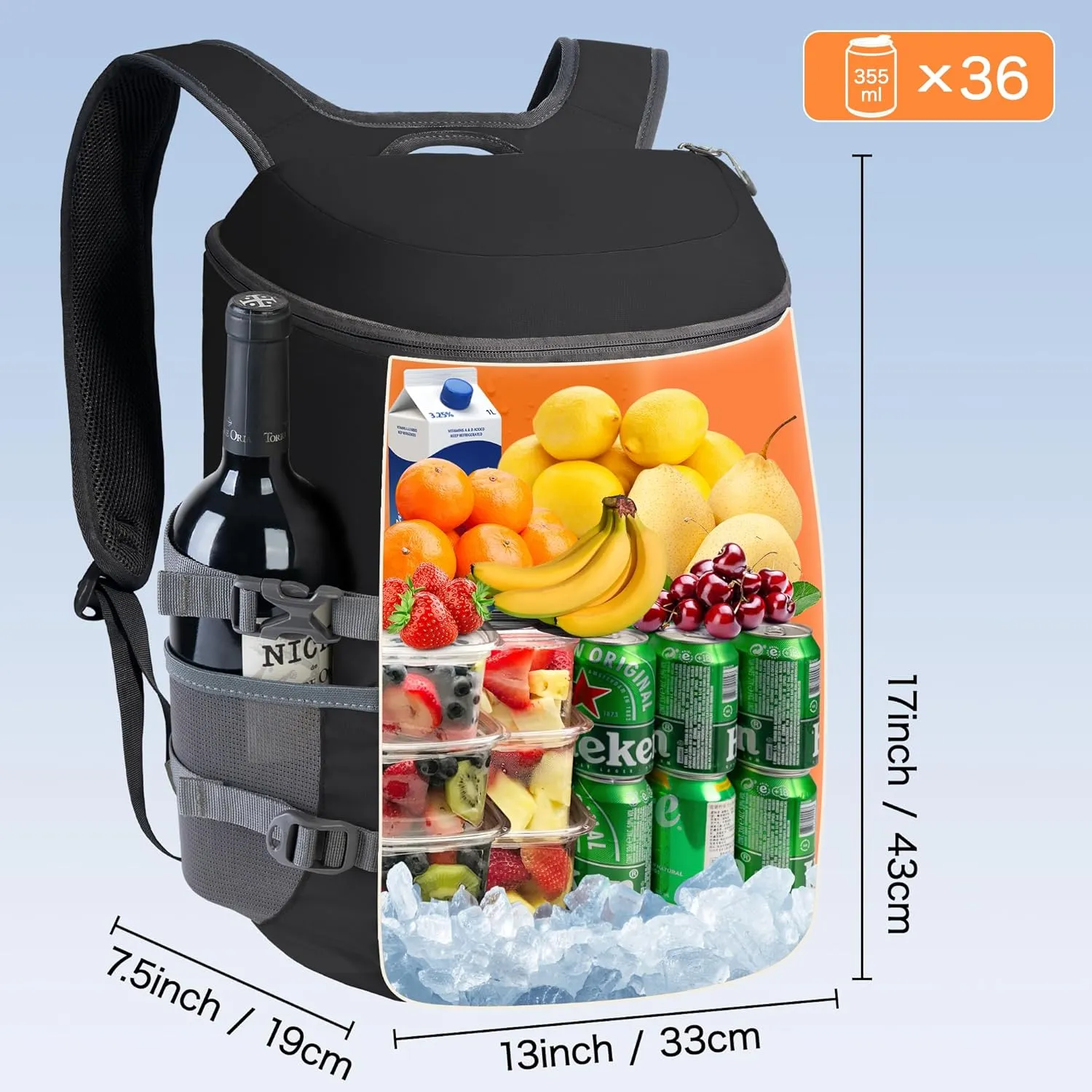 N NEVO RHINO Insulated Backpack Cooler - 36/54 Can Capacity, Waterproof Leak-Proof Lightweight Multi-Functional & Spacious， Ideal for Camping, Travel, Beach, Picnics， Lunch & Day Trips