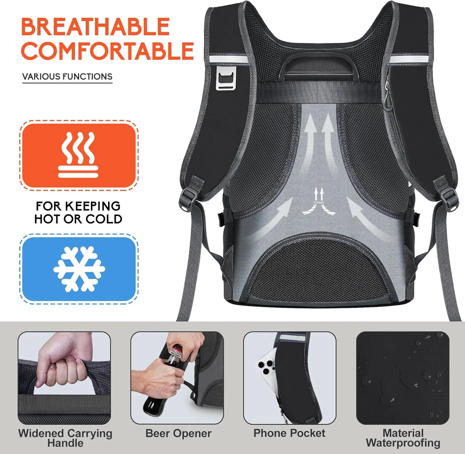 N NEVO RHINO Insulated Backpack Cooler - 36/54 Can Capacity, Waterproof Leak-Proof Lightweight Multi-Functional & Spacious， Ideal for Camping, Travel, Beach, Picnics， Lunch & Day Trips