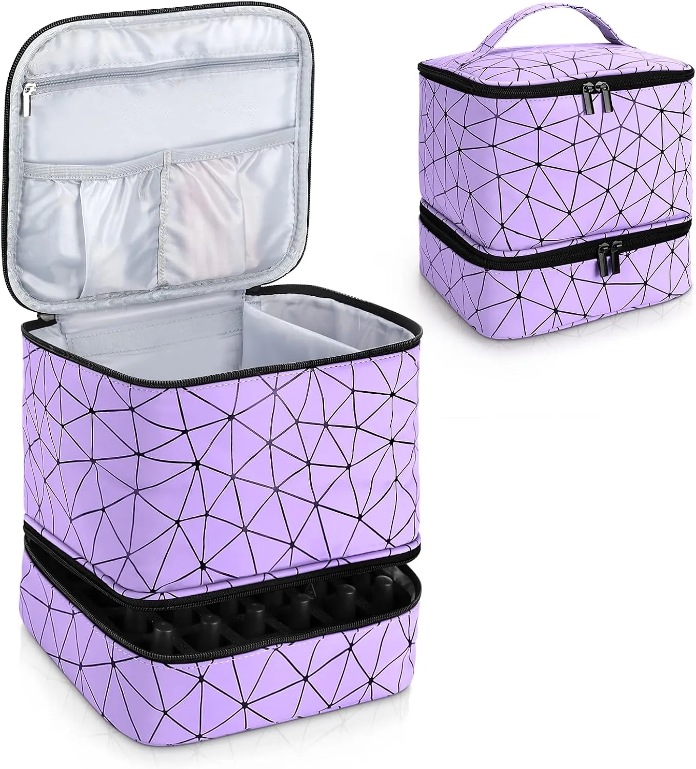Nail Polish Organizer Case, Fingernail Polish Travel Organizer with Handle, Holds 30 Bottles, 1 Led Nail Lamp Nail Art Supplies, Double Layer Nail Polish Carrying Case With Detachable Interior