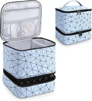 Nail Polish Organizer Case,Fingernail Polish Travel Organizer with Handle, Holds 30 Bottles,1 Led Nail Lamp & Nail Art Supplies,Double Layer Nail Polish Carrying Case with Detachable Interior(Blue)