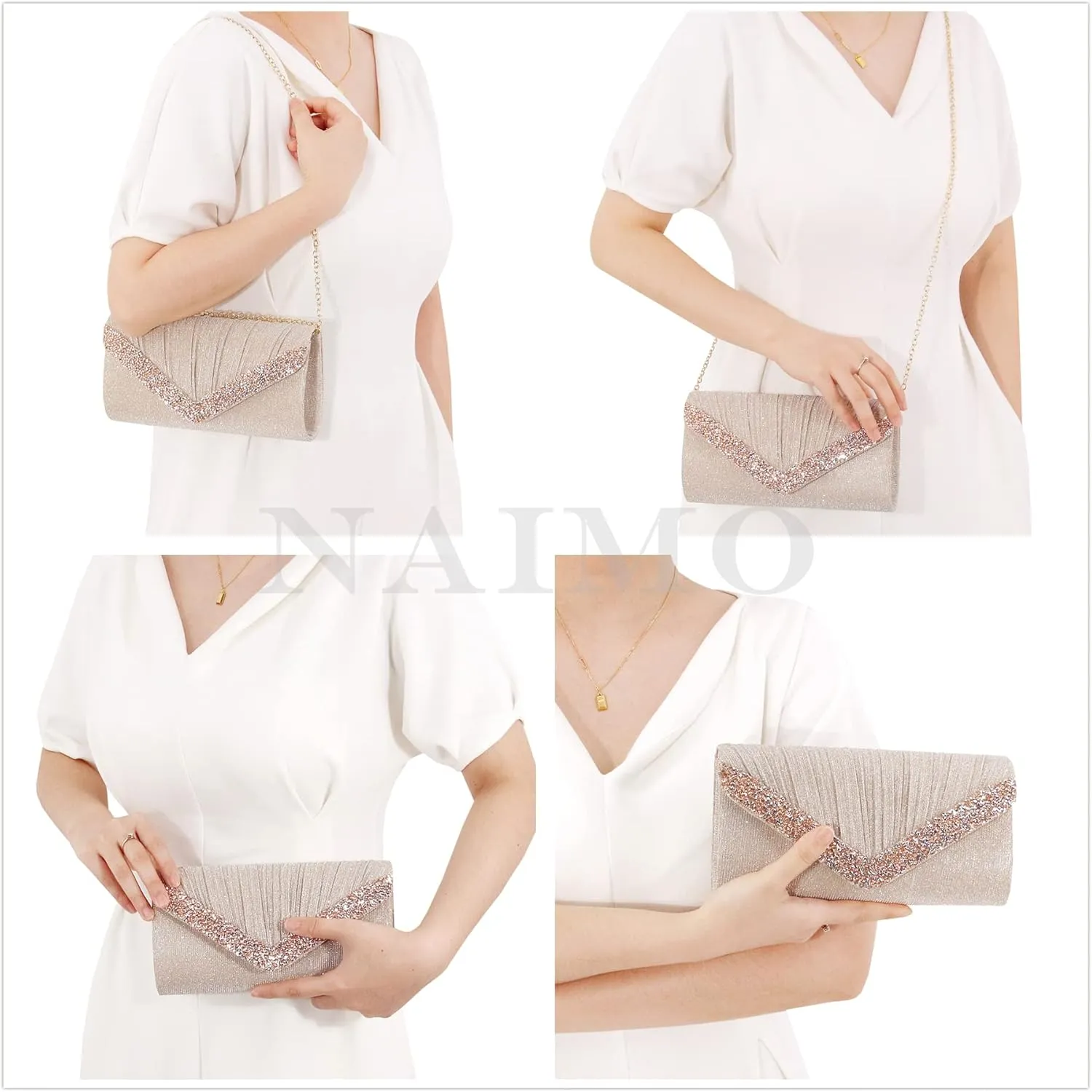 Naimo Flap Dazzling Clutch Bag Evening Bag With Detachable Chain