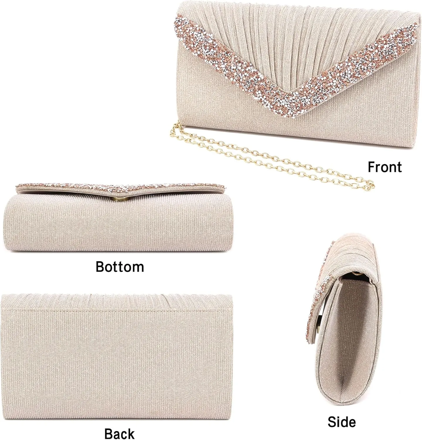 Naimo Flap Dazzling Clutch Bag Evening Bag With Detachable Chain