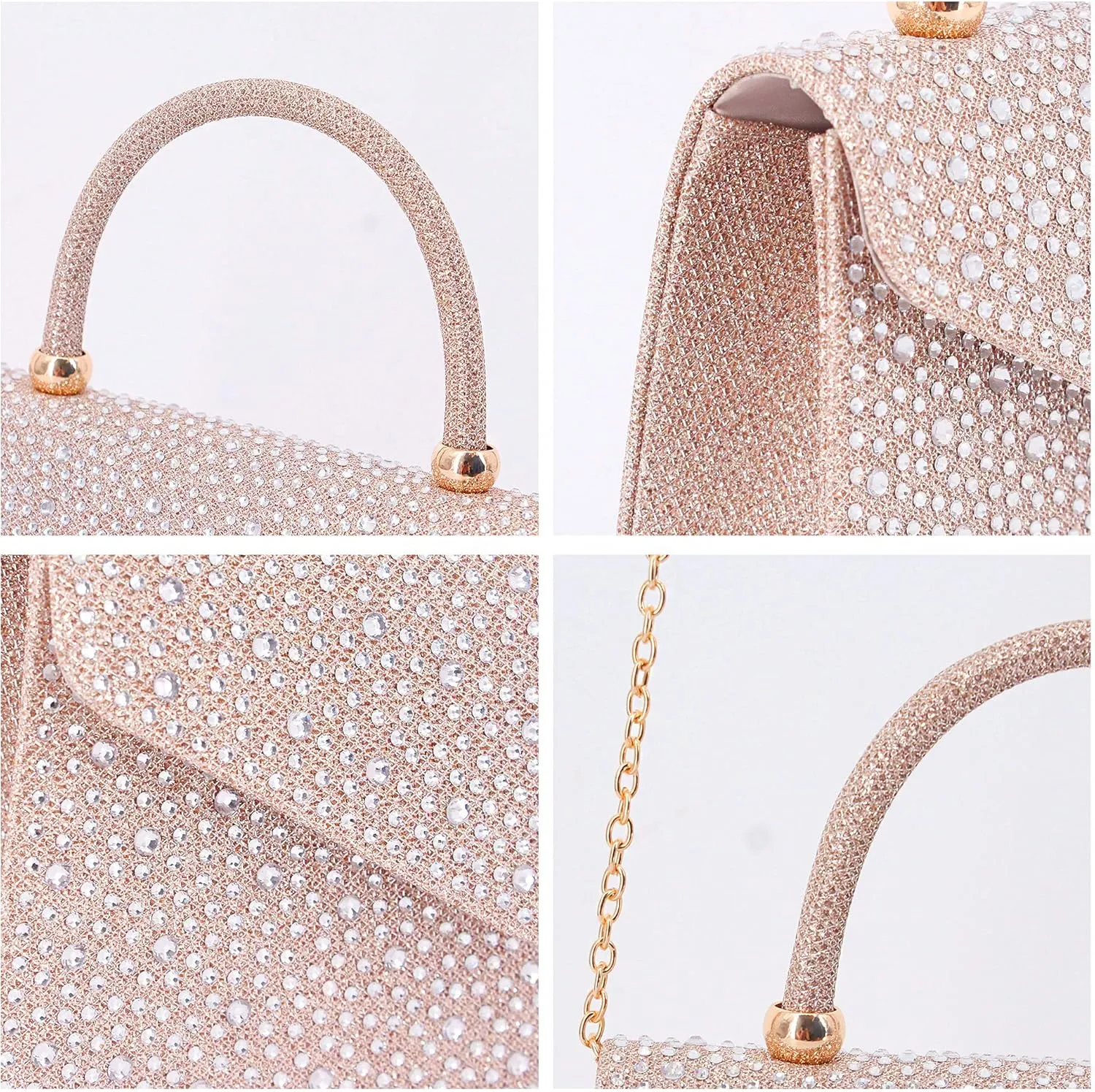 Naimo Shiny Crystal Evening Clutch Bag Top Handle Handbag Crossbody Shoulder Bag Wedding Party Bride Purse