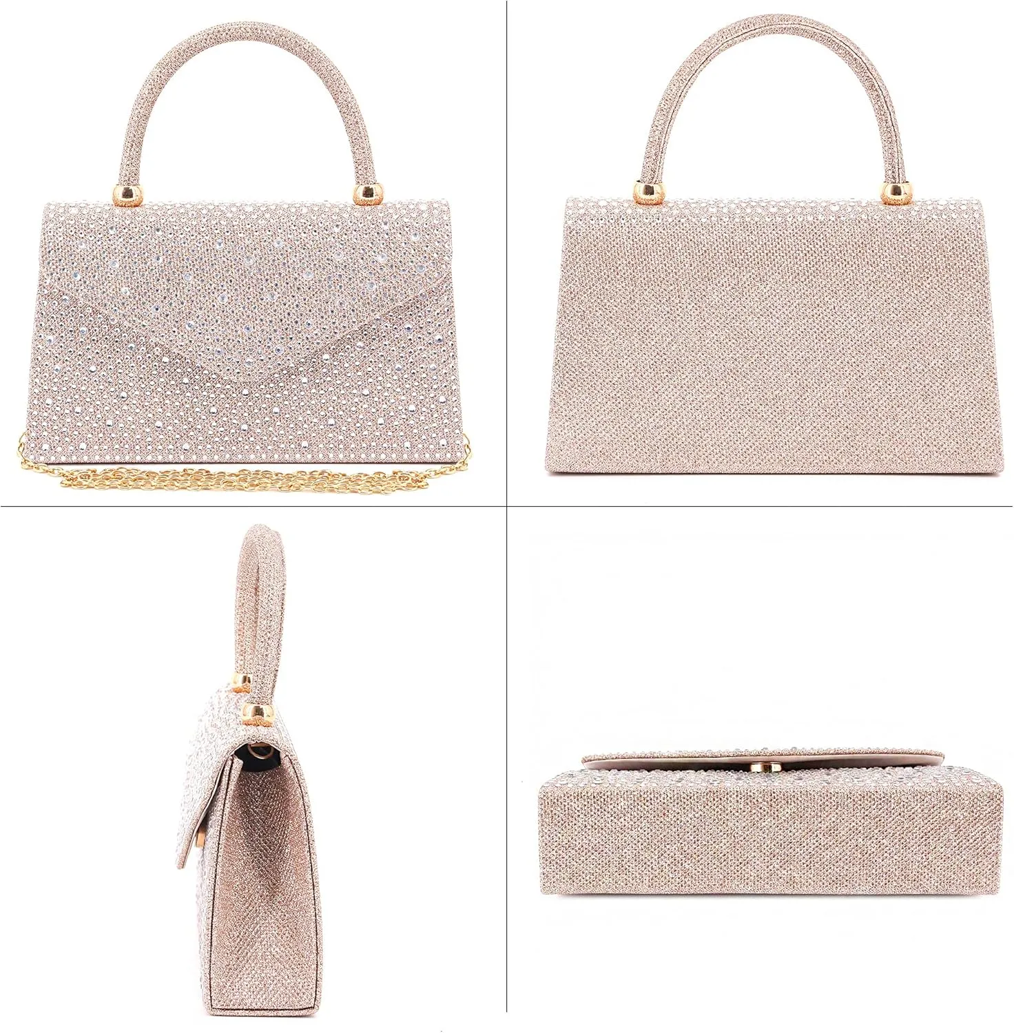 Naimo Shiny Crystal Evening Clutch Bag Top Handle Handbag Crossbody Shoulder Bag Wedding Party Bride Purse