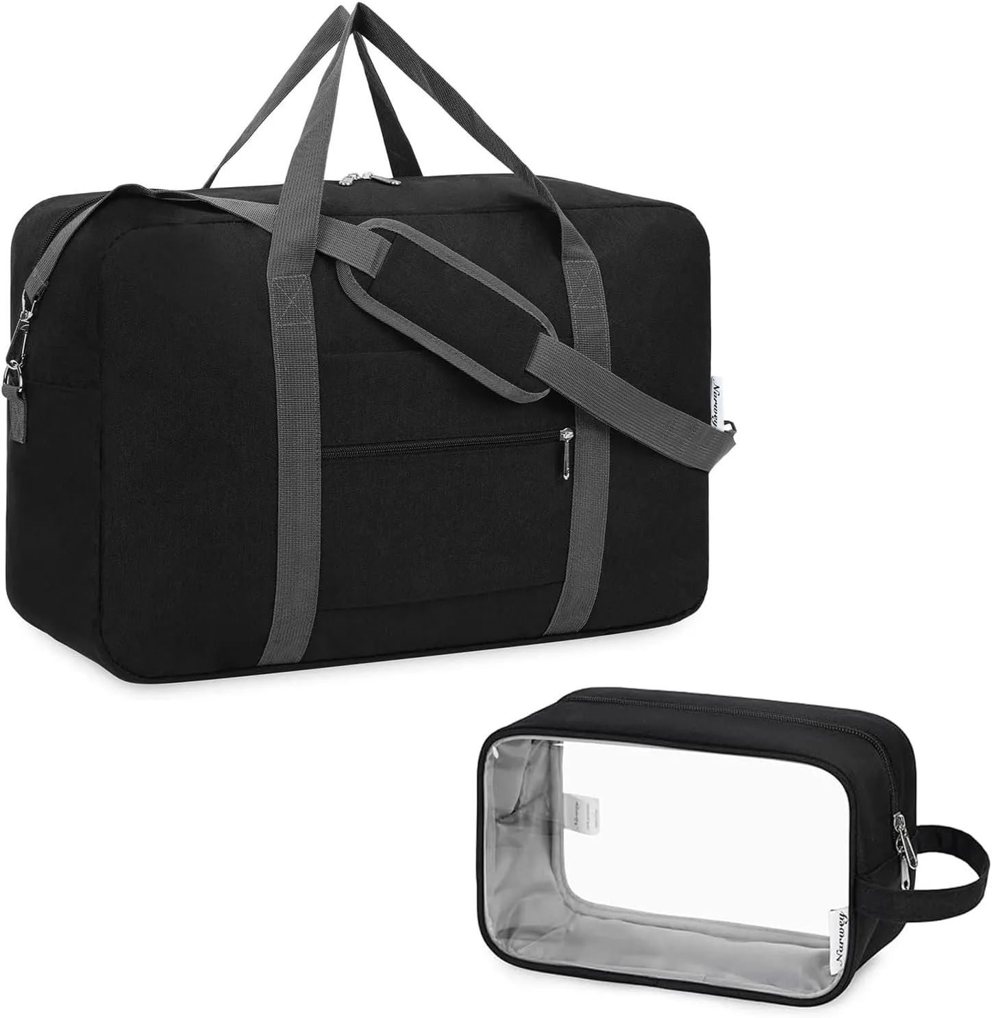 Narwey Foldable Travel Duffel Bag with Clear Travel Toiletry Bag for Women and Men