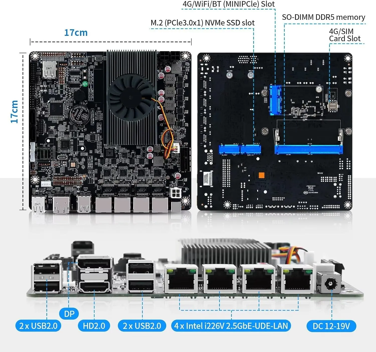 NAS Mainboard Quad Core N100, Glovary Mini-ITX NAS Motherboard, 4 x i226V 2.5GbE LAN, Barebone, DDR5, PCIe3.0, Support 6 x SATA3.0 6Gbps