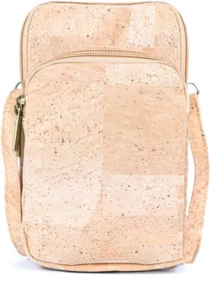 Natural Cork Phone Crossbody Bag, Vegan Leather Purse with Adjustable Strap, Made in Portugal, Beige