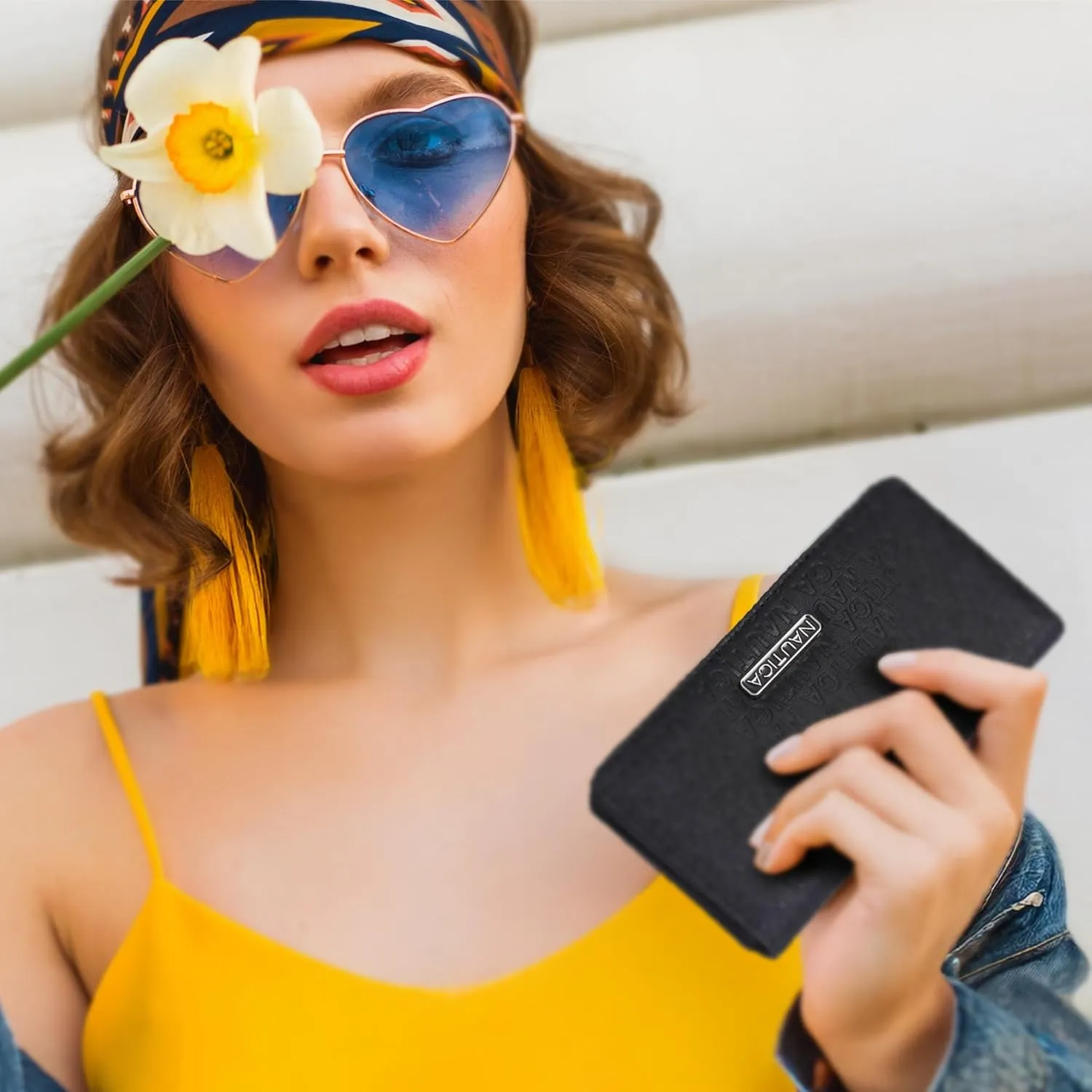 Nautica Seaside Slim Womens Wallet RFID Blocking Credit Card Holder, Coin Purse, Checkbook Organizer Clutch, Small Vegan Leather Wallet for Travel, Black (Logo)