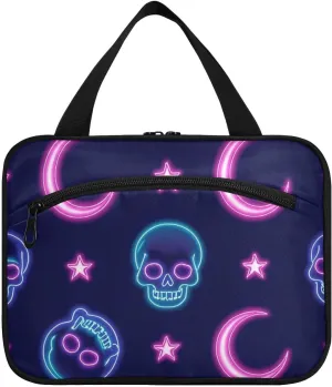 Neon Colored Stars Moons and Skeletons hanging cosmetic travel bags with hook, designer essentials waterproof toiletry bag for travel must haves cruises maletín para maquillaje L