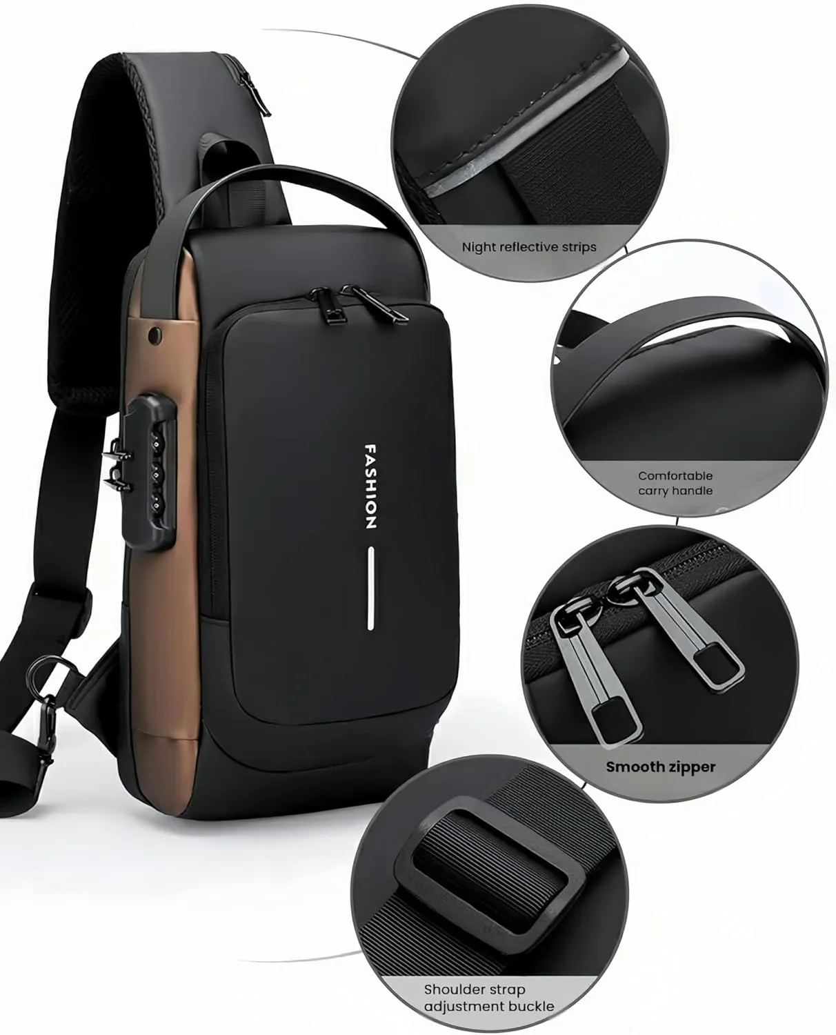 New Carbon Fiber Streamline Anti Theft Sling Bag for Women Men, Sling Backpack USB Waterproof Chest Daypack for Travel/Sport (Gold)
