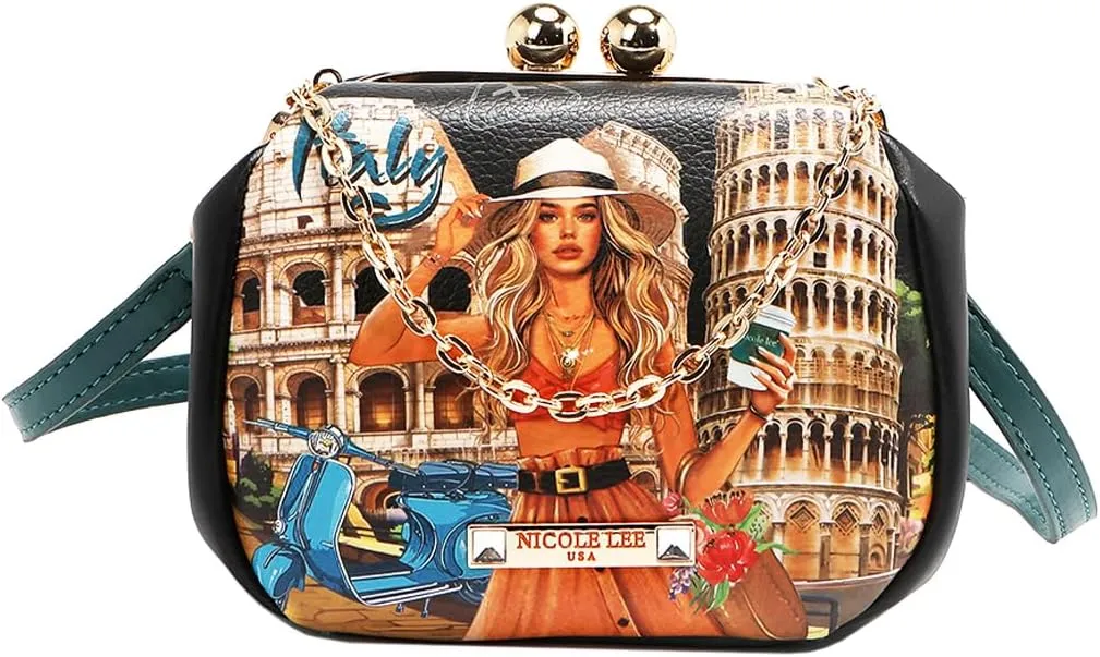 Nicole Lee Kiss Lock Crossbody Mini Bag, Vegan Leather
