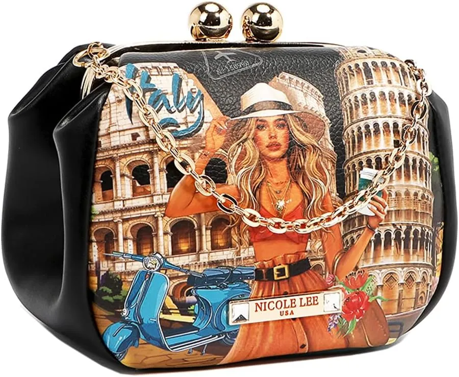 Nicole Lee Kiss Lock Crossbody Mini Bag, Vegan Leather