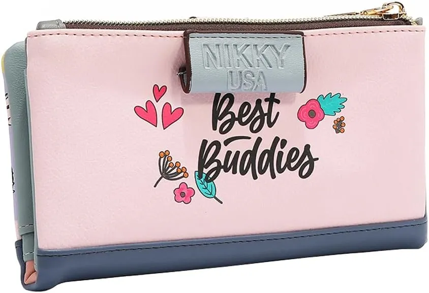 Nicole Lee NIKKY Vegan Leather Bifold Wallet, RFID Blocking, 8 Card Slots (BEST BUDDIES)