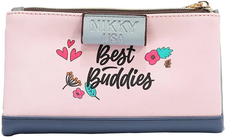 Nicole Lee NIKKY Vegan Leather Bifold Wallet, RFID Blocking, 8 Card Slots (BEST BUDDIES)
