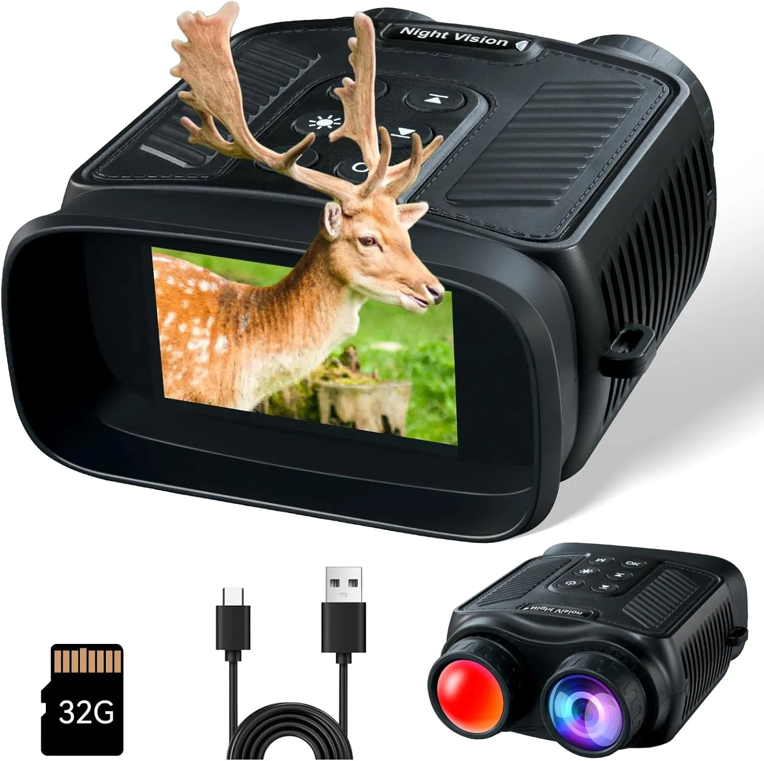 Night Vision Goggles, 4K Night Vision Binoculars, 8X Digital Zoom,7 Gear Infrared, 3''HD Screen Camera Built in 32GB Card to Save Photos & Videos for Camping, Hunting