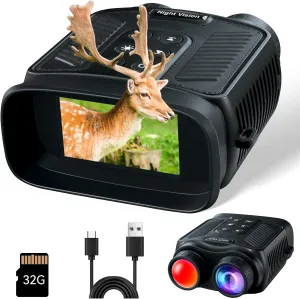 Night Vision Goggles, 4K Night Vision Binoculars, 8X Digital Zoom,7 Gear Infrared, 3''HD Screen Camera Built in 32GB Card to Save Photos & Videos for Camping, Hunting