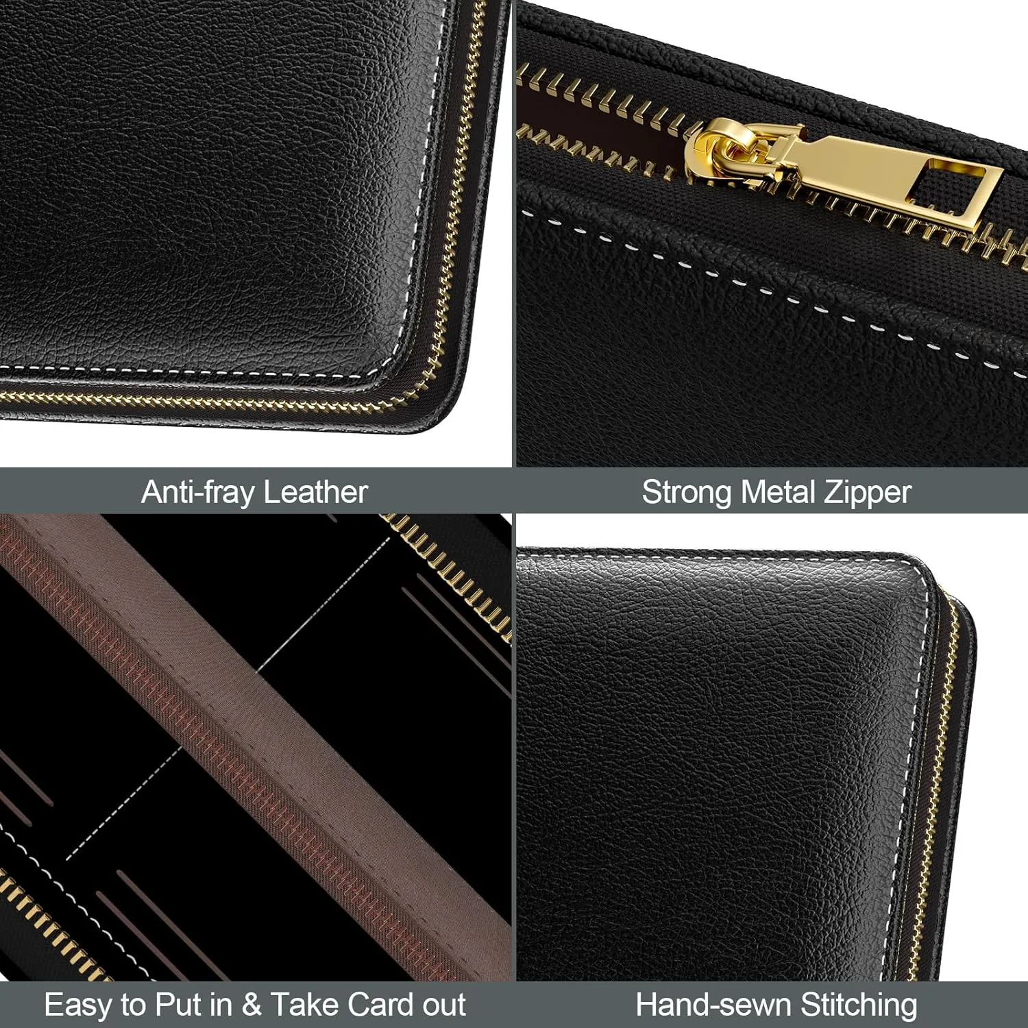Nipichsha Womens Wallet, RFID Wristlet Wallet for Women, Cute Ladies Purse, Large Credit Card Clutch Purse, Leather Card Holder Wallets with Zipper & Phone Holder, Black