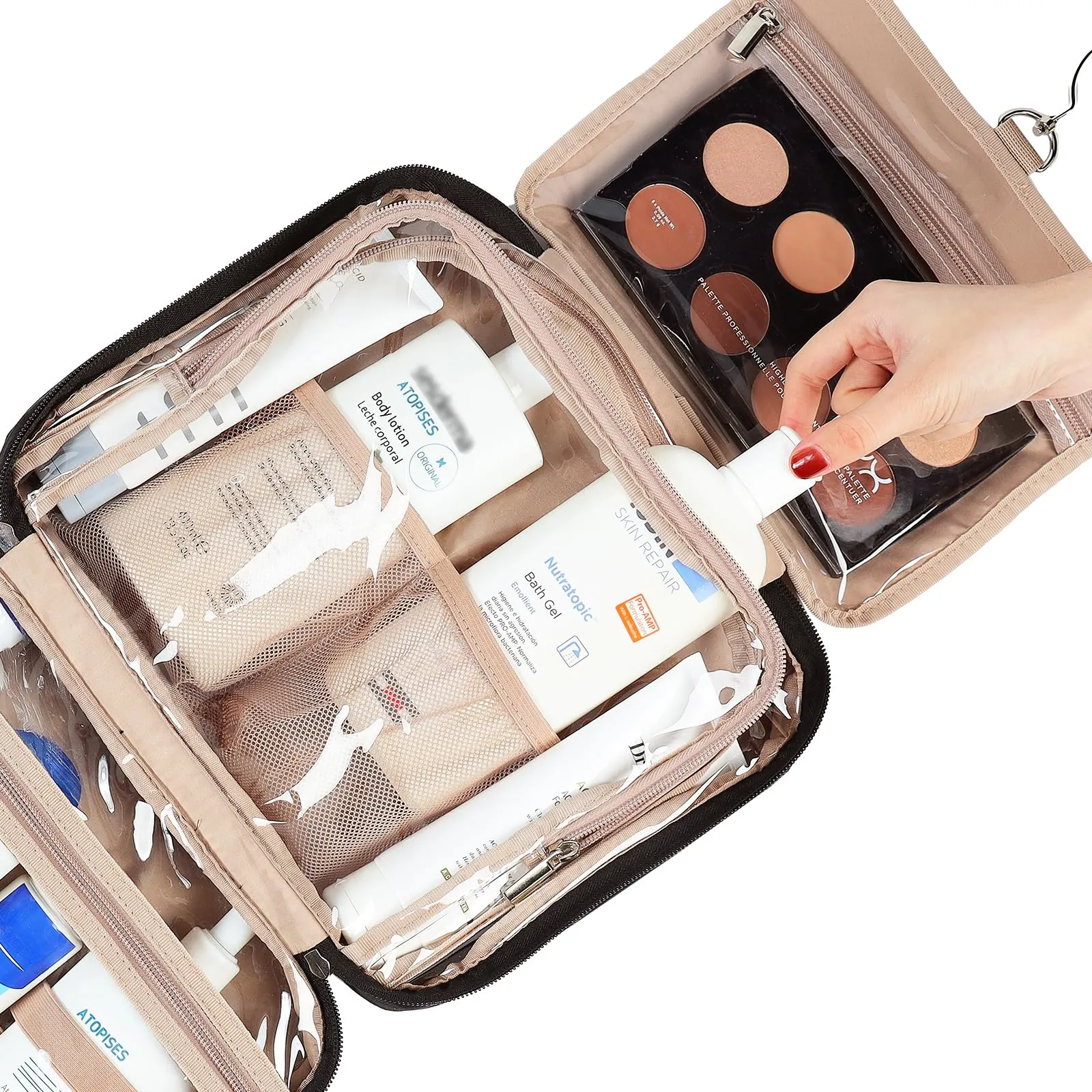NISHEL Travel Toiletry Bag for Women Large Capacity, Makeup Essentials Organizer, Hanging Case for Accessories, Cosmetics, Black