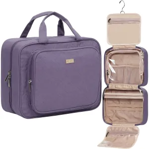 NISHEL Travel Toiletry Bag for Women Large Capacity, Makeup Essentials Organizer, Hanging Case for Accessories, Cosmetics, Purple