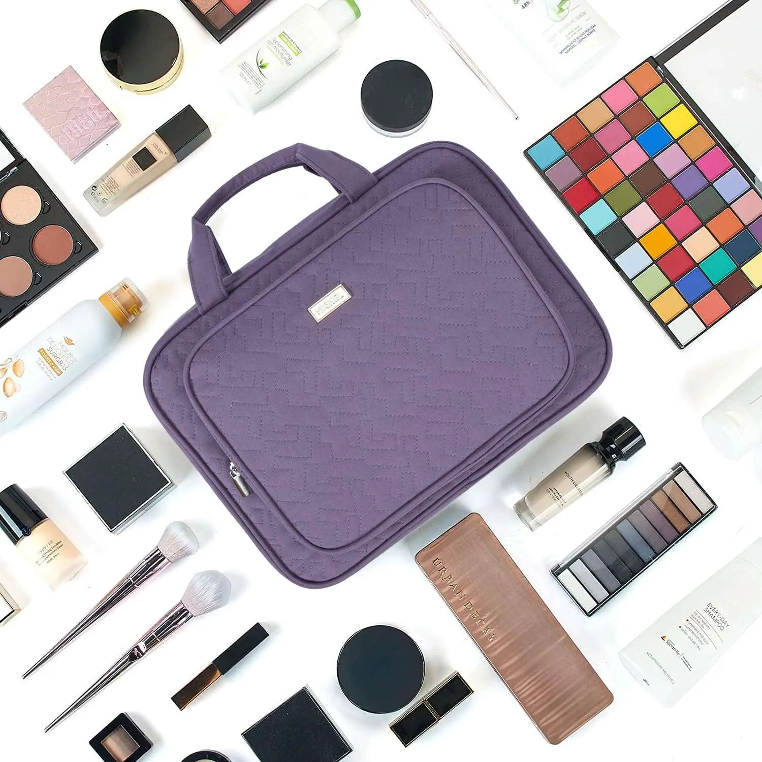 NISHEL Travel Toiletry Bag for Women Large Capacity, Makeup Essentials Organizer, Hanging Case for Accessories, Cosmetics, Purple