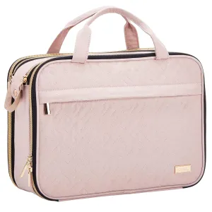 NISHEL Travel Toiletry Bag for women, Portable Organizer, Stand Up Journey Essentials Case for Shampoo, Conditioner, Brushes Set, Pink