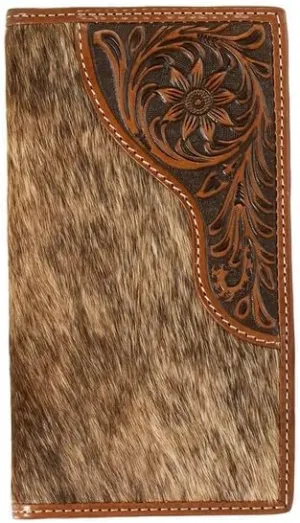 Nocona Rodeo Calf Hair Tooled Tab Wallet, Brown, N500045502