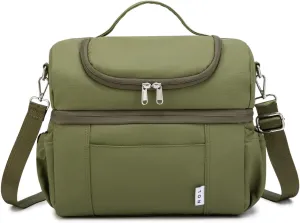 NOL Natural Organic Lifestyle Adult Lunch Box Insulated Lunch Bag Large Dual Compartment Lunch Bag Coolers Lightweight Nylon Waterproof Lunch Box for Work, Picnic, Travel, Outdoors, Amy green