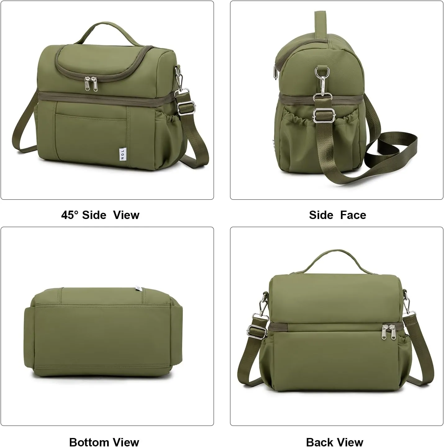 NOL Natural Organic Lifestyle Adult Lunch Box Insulated Lunch Bag Large Dual Compartment Lunch Bag Coolers Lightweight Nylon Waterproof Lunch Box for Work, Picnic, Travel, Outdoors, Amy green