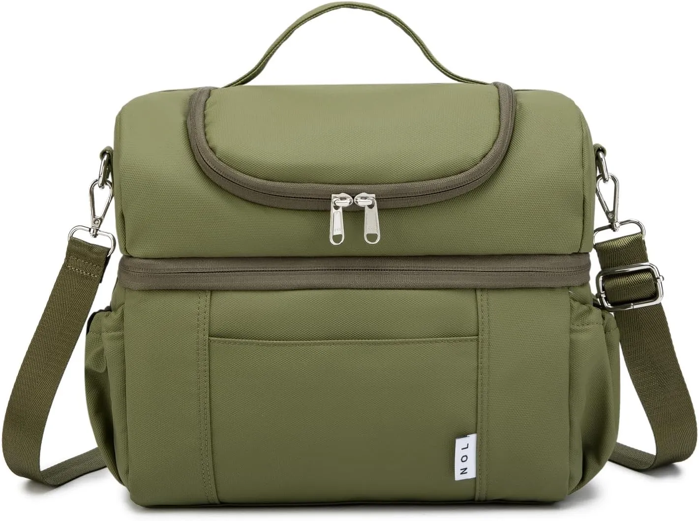 NOL Natural Organic Lifestyle Adult Lunch Box Insulated Lunch Bag Large Dual Compartment Lunch Bag Coolers Lightweight Nylon Waterproof Lunch Box for Work, Picnic, Travel, Outdoors, Amy green