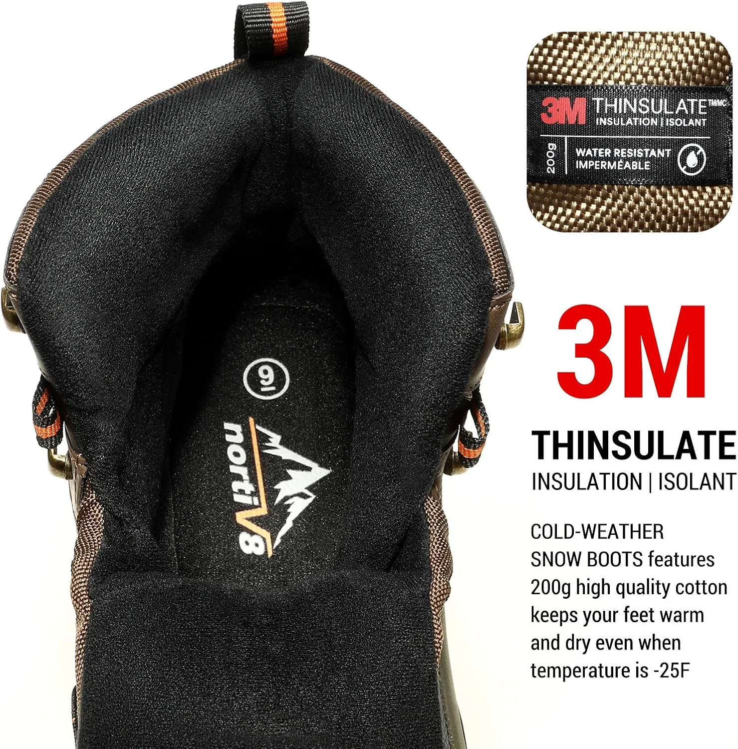 NORTIV 8 Men's Insulated Waterproof Construction Hiking Winter Snow Boots