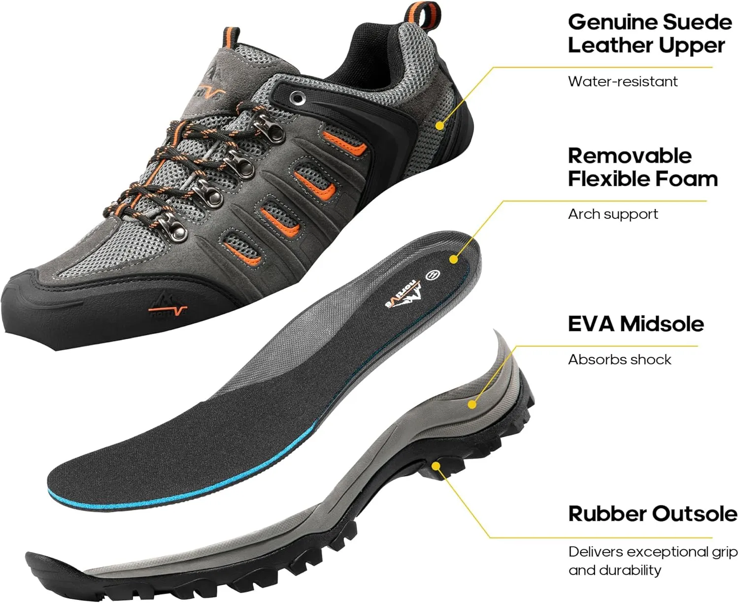 NORTIV 8 Men's Waterproof Hiking Shoes Leather Low-Top Hiking Shoes for Outdoor Trailing Trekking Camping Walking Quest