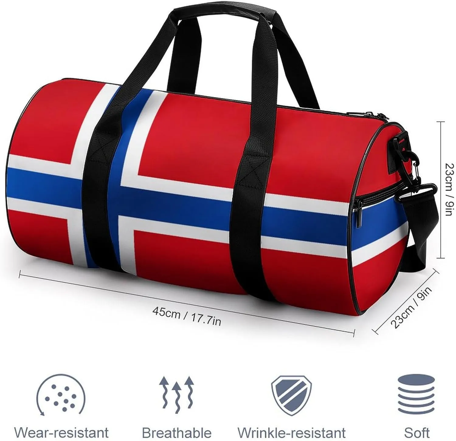 Norway Flag Gym Bag for Men Women with Dry Wet Separation Sports Travel Duffel