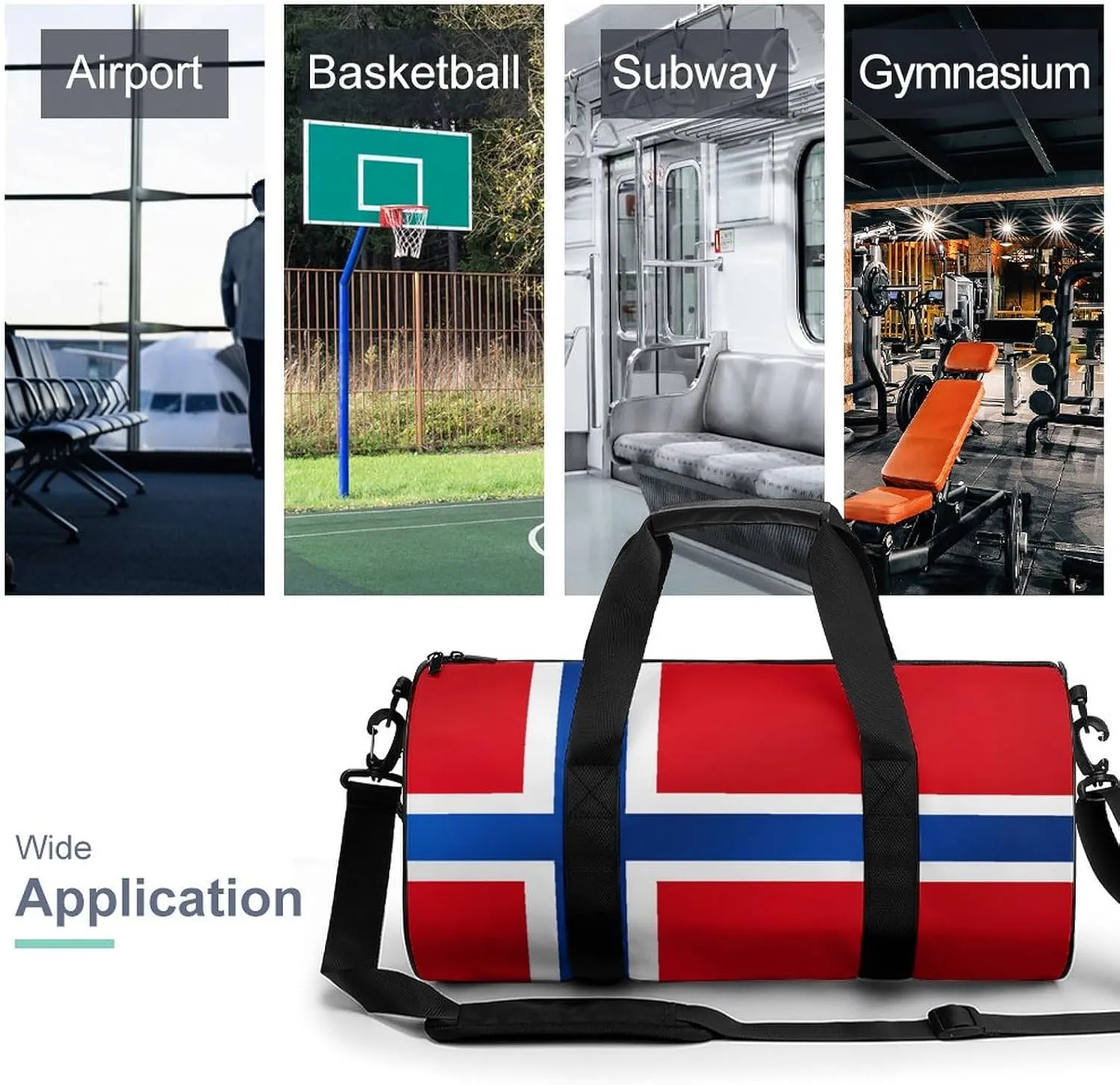 Norway Flag Gym Bag for Men Women with Dry Wet Separation Sports Travel Duffel
