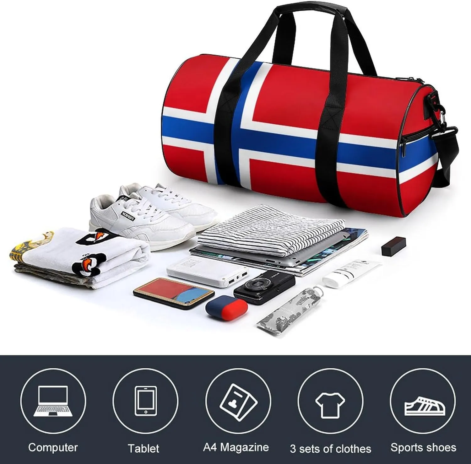 Norway Flag Gym Bag for Men Women with Dry Wet Separation Sports Travel Duffel