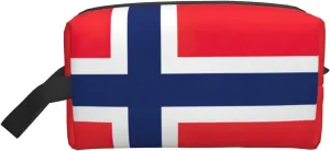 Norwegian Flag Print Large Capacity Portable Organizer,Hanging Wash Bag With Side Handle And Metal Zipper