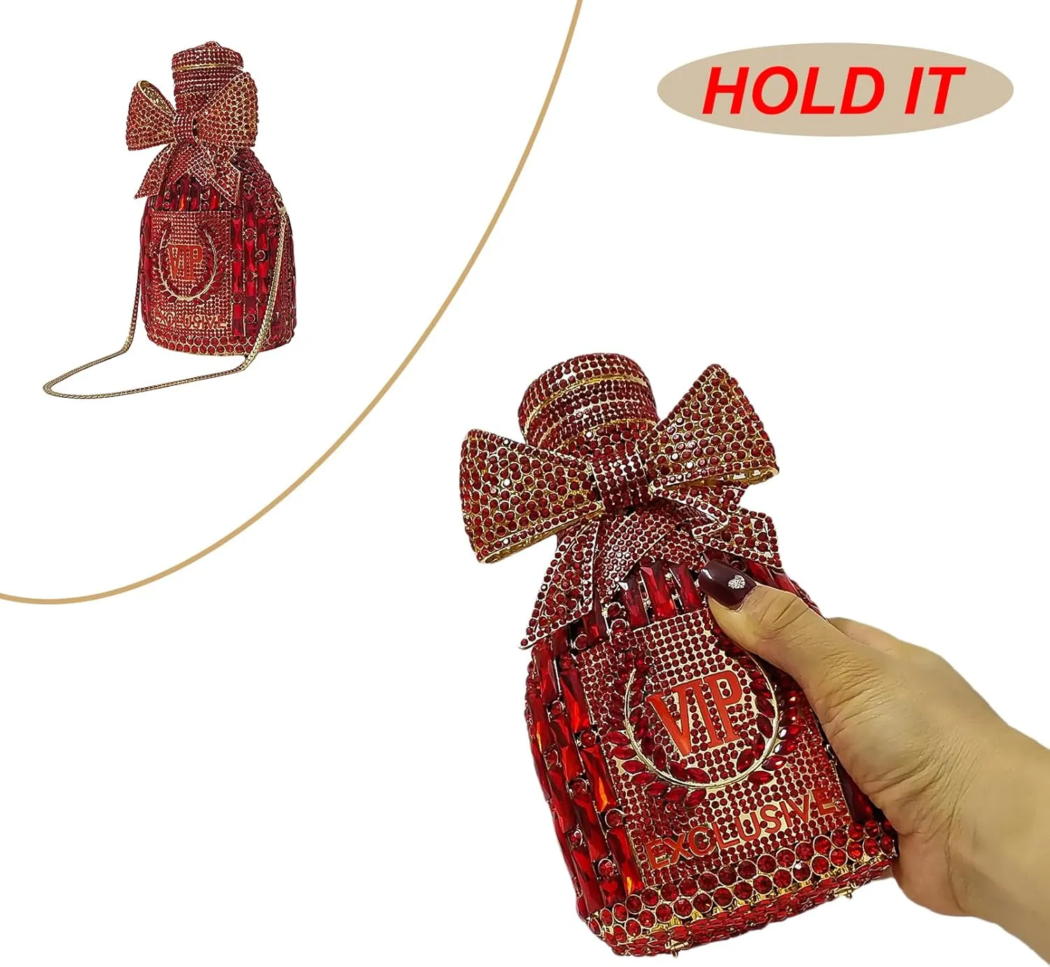 Novelty Champagne Bottle Evening Bag Rhinestone Clutch with Bowknot Women Purse Party Cocktail Crystal Handbag