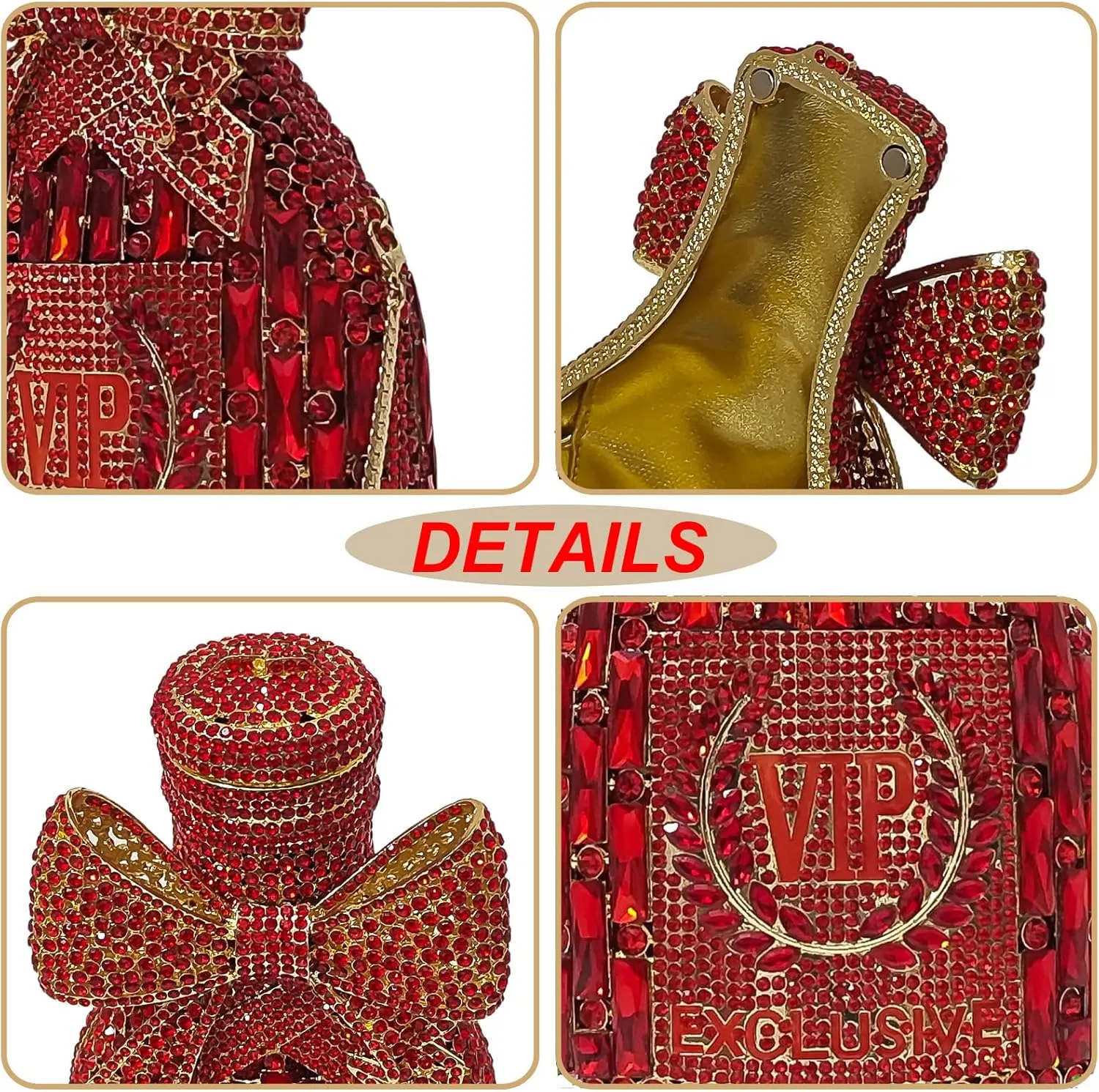 Novelty Champagne Bottle Evening Bag Rhinestone Clutch with Bowknot Women Purse Party Cocktail Crystal Handbag